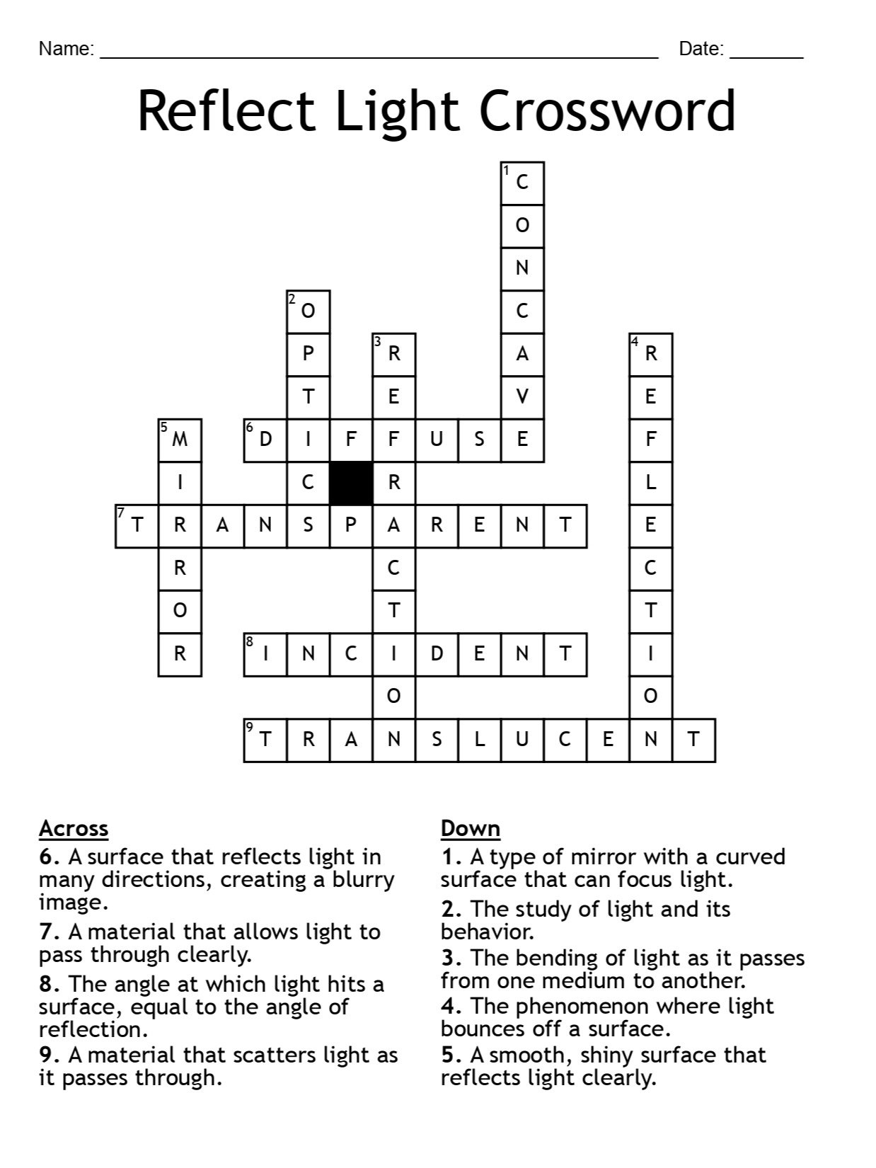 Reflect Light Crossword Puzzle – Fun Science Activity product image (2)
