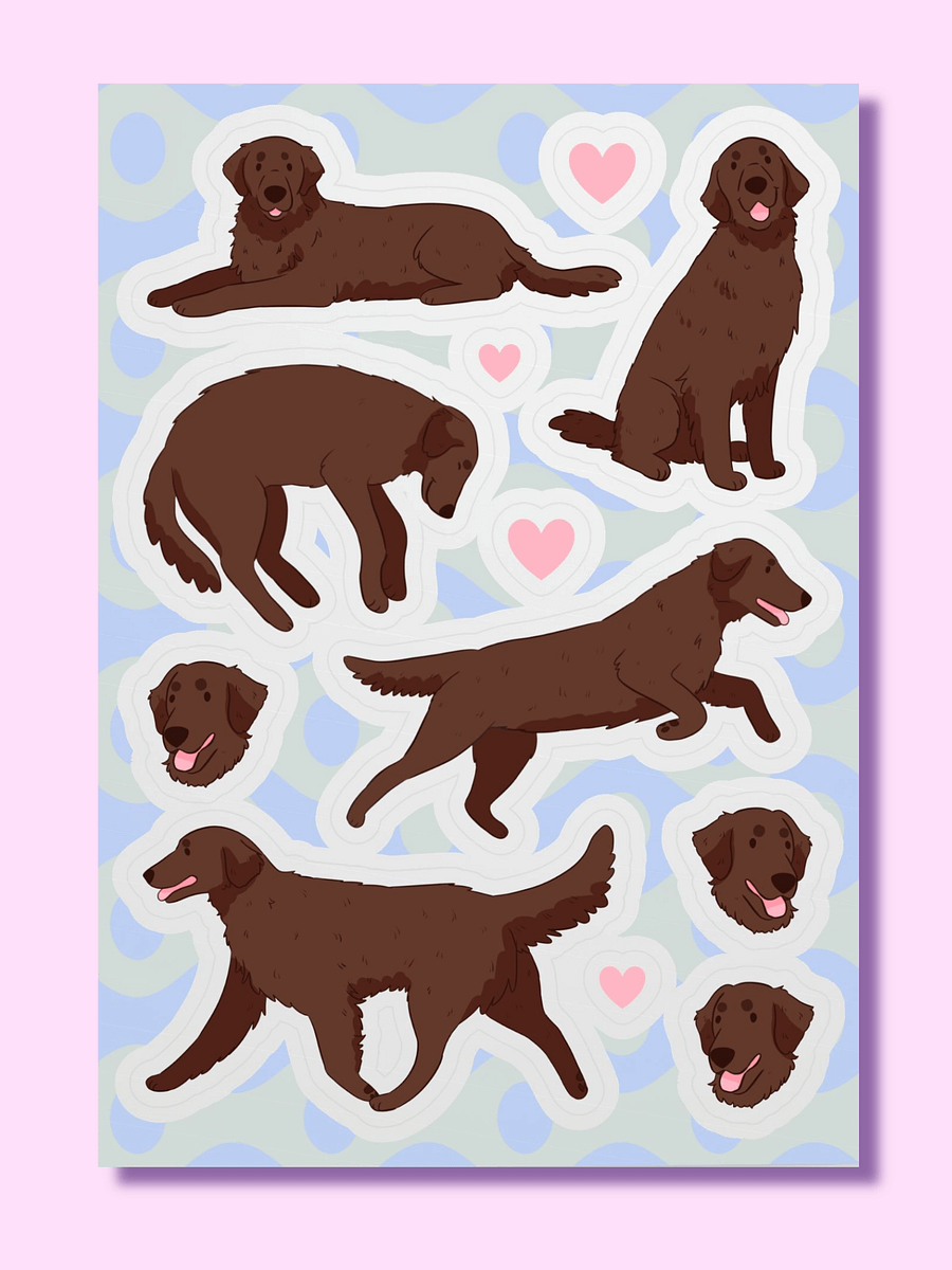 Whimsical Chocolate Flat Coated Retriever Dog Delight Sticker Sheet product image (1)