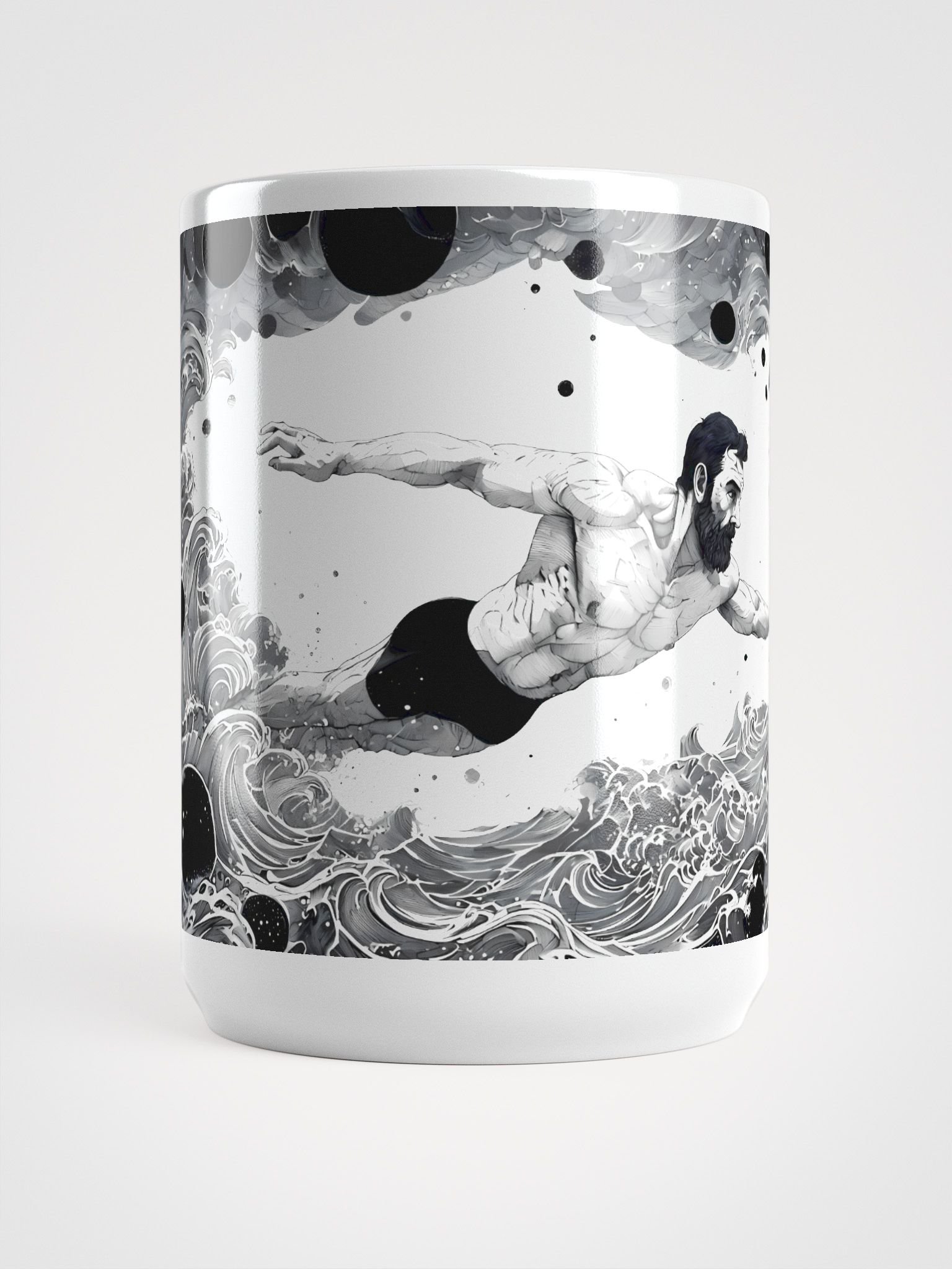 Monochrome Maritime Adventure: Black & White Waves Glossy Mug product image (5)