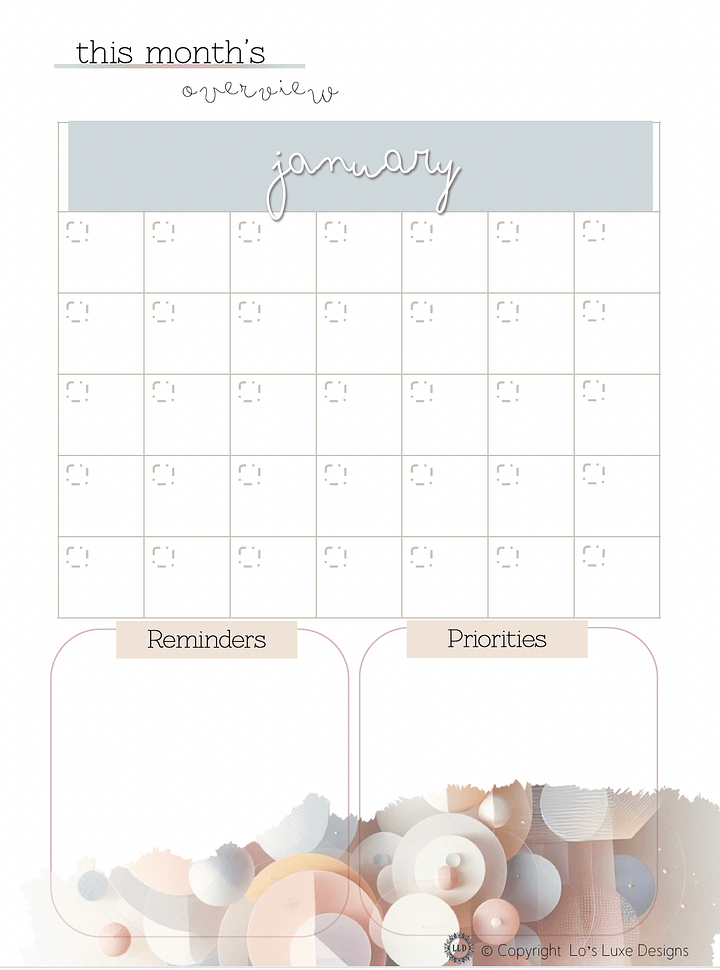Abstract Horizons - An Undated Yearly Planner - 8.5x11 - Printable product image (2)