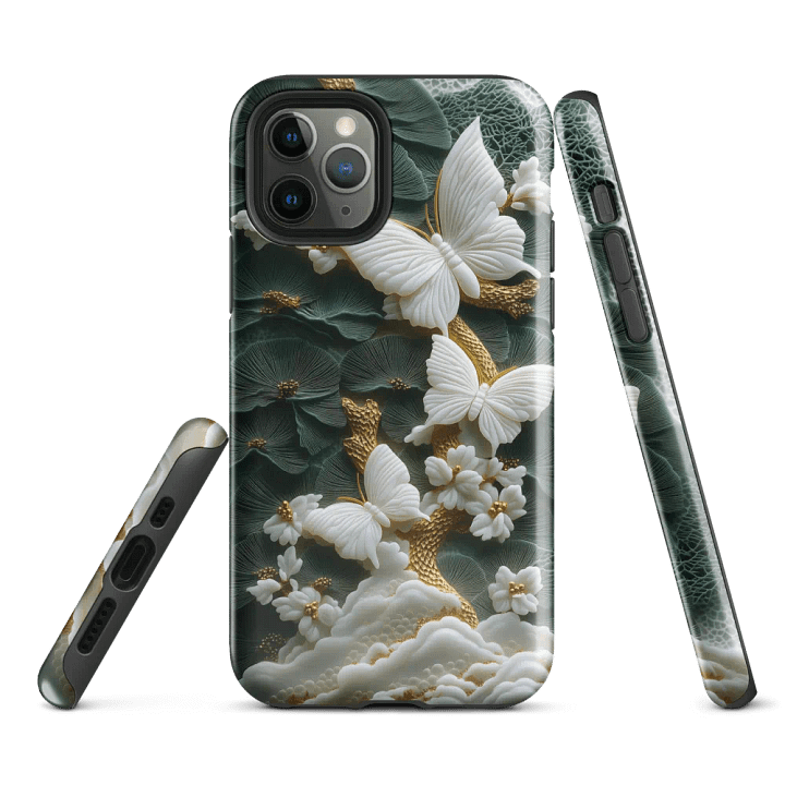 White Butterflies Jade Carving Effect - Tough Phone Case product image (1)