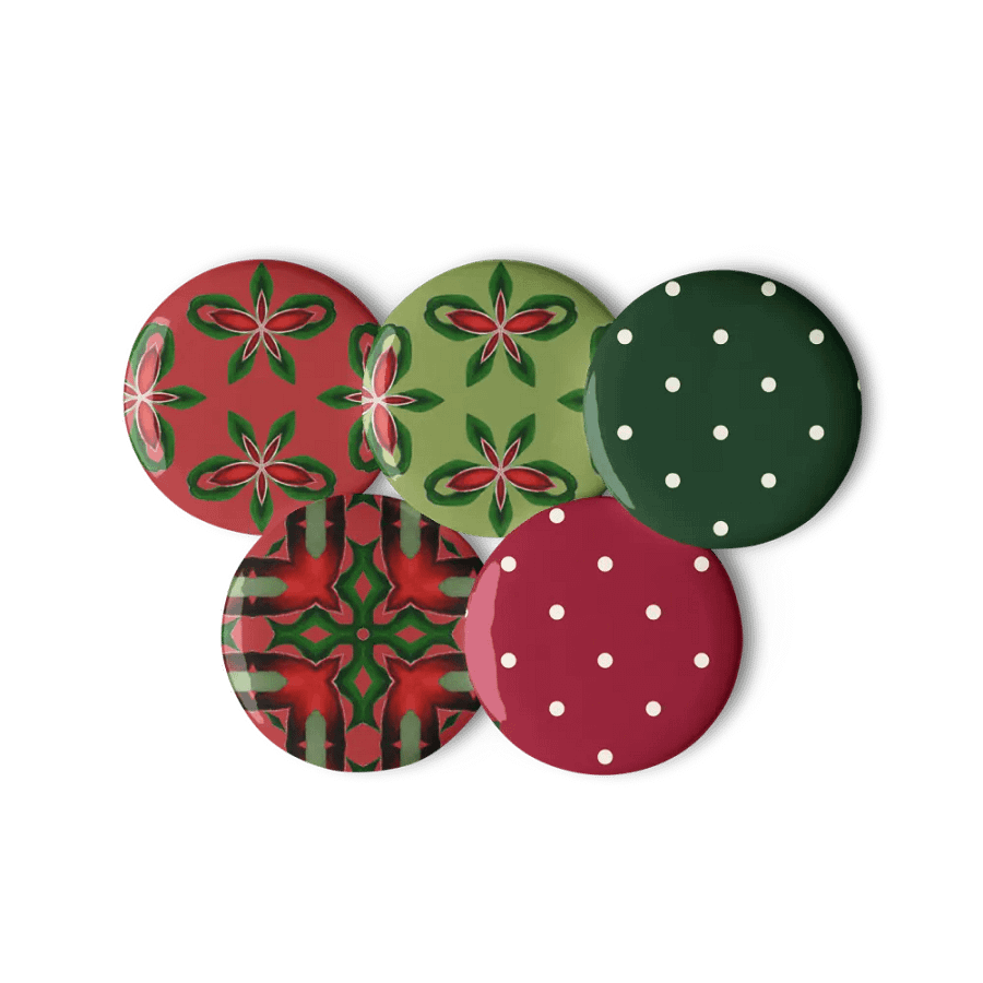 Holiday Pin Set – 5 Vintage-Style Christmas Pins in Red & Green product image (1)