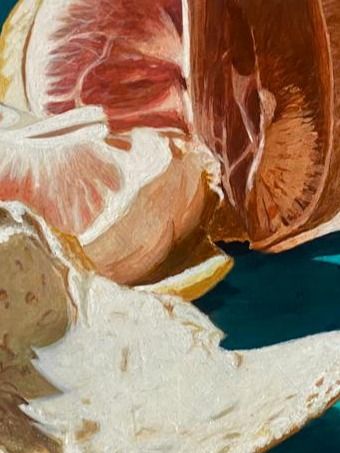 GRAPEFRUIT HUES ON A TURQUOISE BACKDROP: A VIBRANT ARTISTIC DISPLAY product image (2)