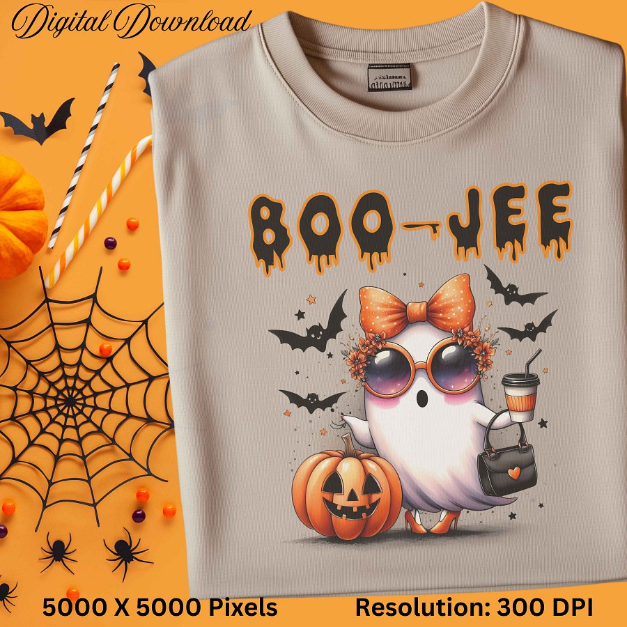 Boo-jee Ghost Halloween PNG, Cute Ghost Sublimation, Boujee Halloween Digital Download, Spooky Season Clipart, Pumpkin Ghost PNG product image (2)