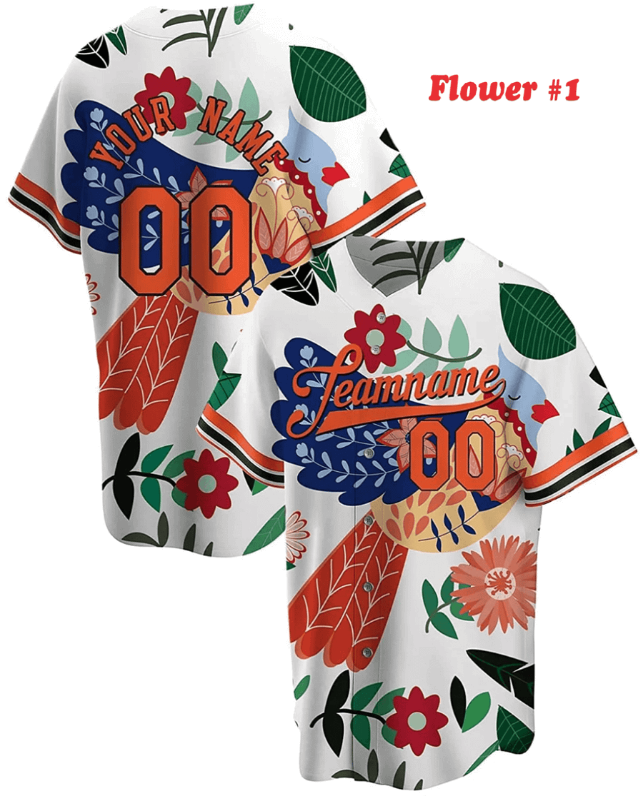 Authentic Baseball Jersey Collection, Personalized Sport Jersey, Hawaiian Multi Colorful, Special Beautiful Flowers, Custom Name and Number product image (132)