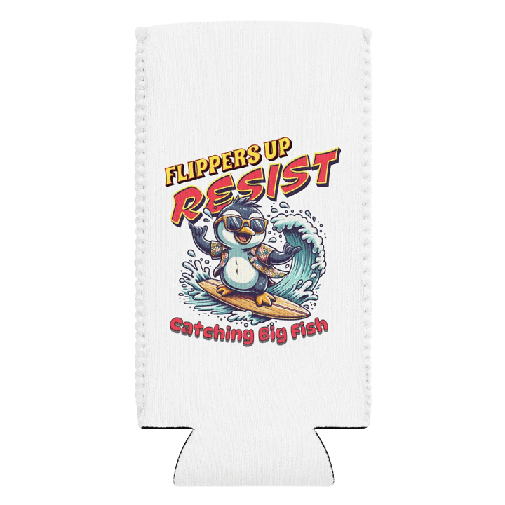 Flippers Up Resist Catching Big Fish Penguin Surfing Can Cooler product image (1)