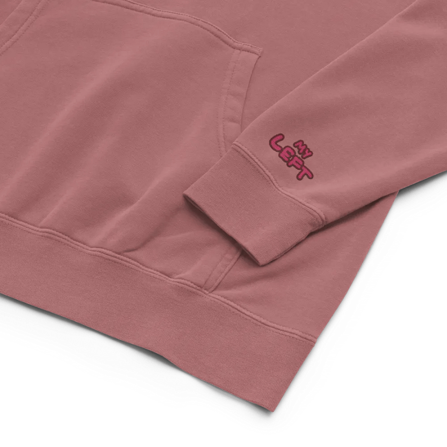 Left and Right embroidered pigment-dyed hoodie (rose design) product image (2)
