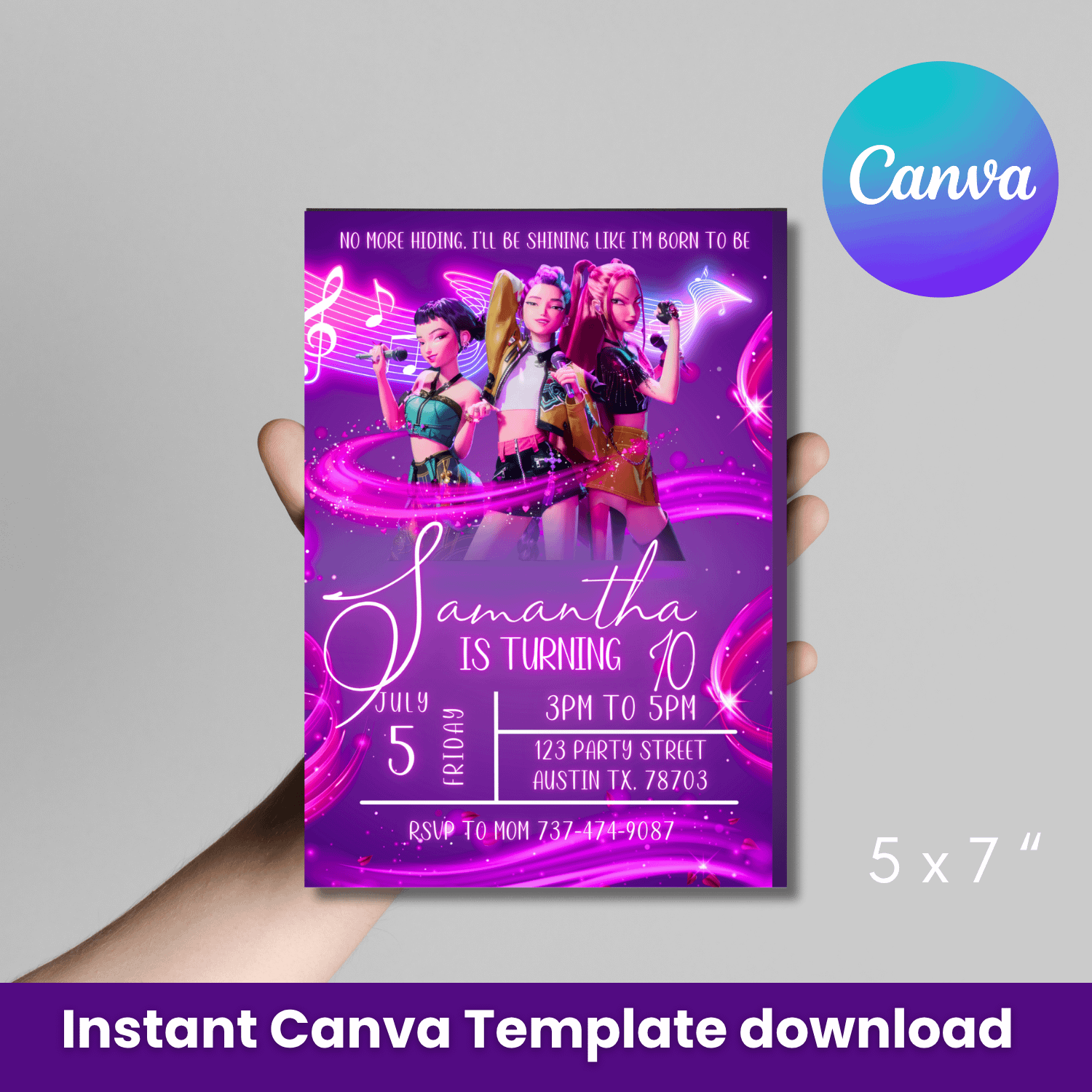 K-Pop Demon Hunter Birthday Invitation – Neon Pink Concert Theme (Editable Canva Template) product image (10)