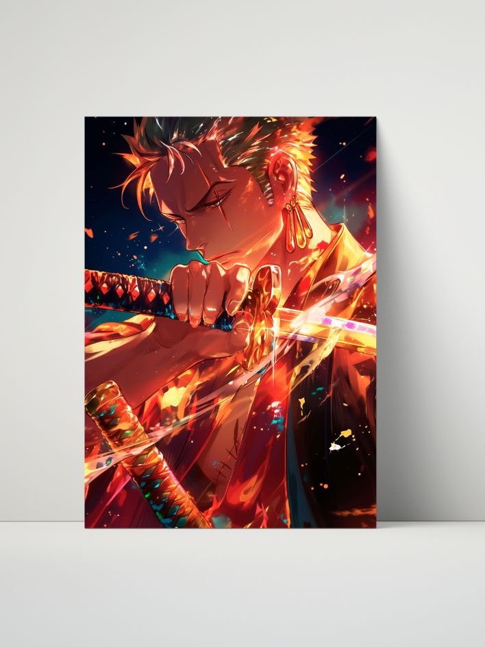 One Piece Zoro Three Sword Flame Aura – Glossy 8x10 Metal Print product image (1)