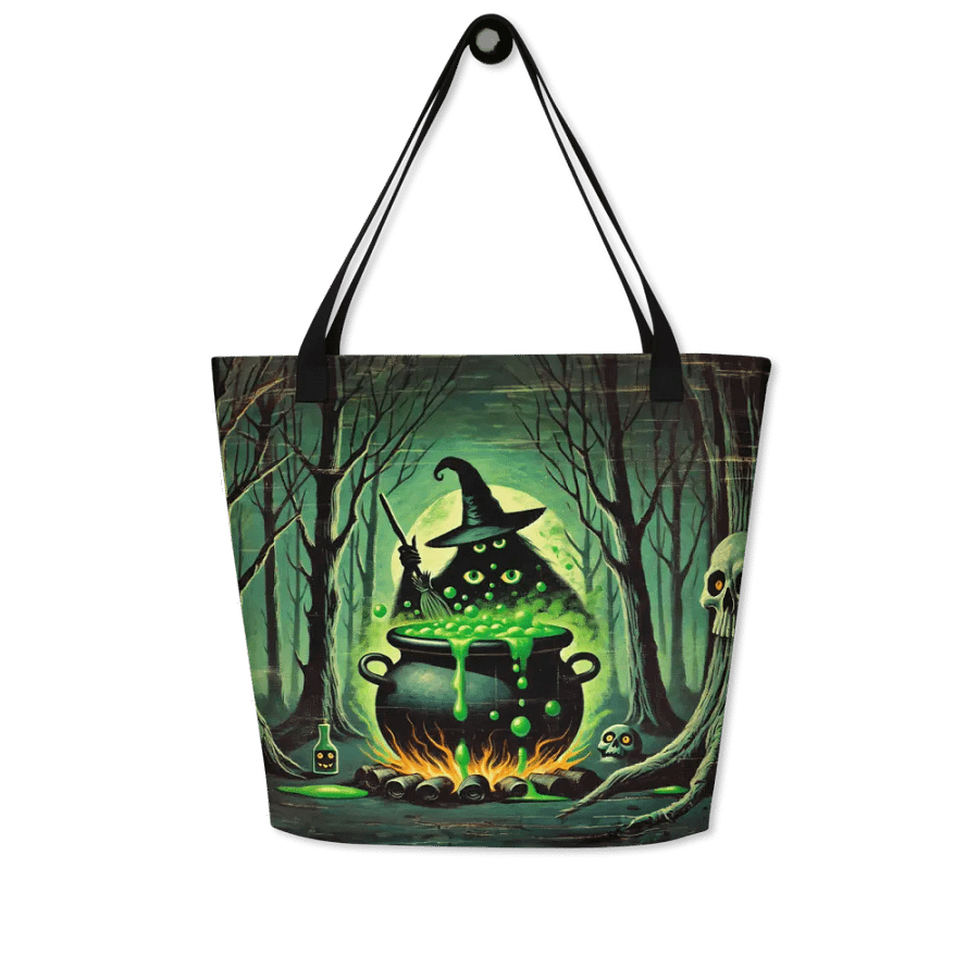 Cauldron Monster Large Halloween Tote Bag (Distressed Look) product image (4)