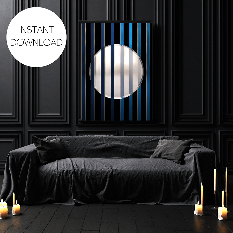 Minimalist 3D Digital Art | Blue Lines White Circle on Black Background product image (1)