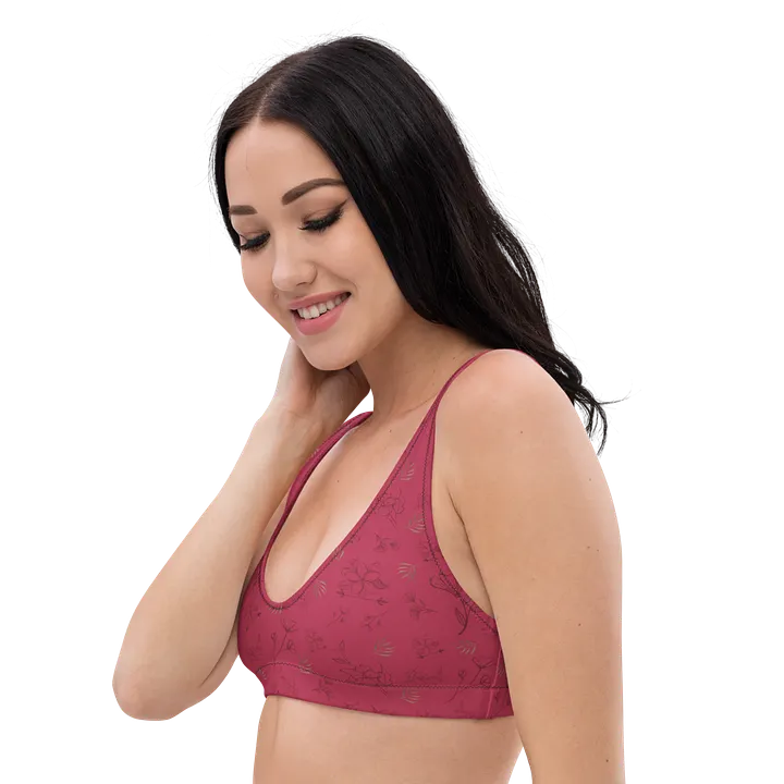 Gold Leaves and Chocolate Flowers on Magenta Eco-Green Padded Bikini Top product image (2)