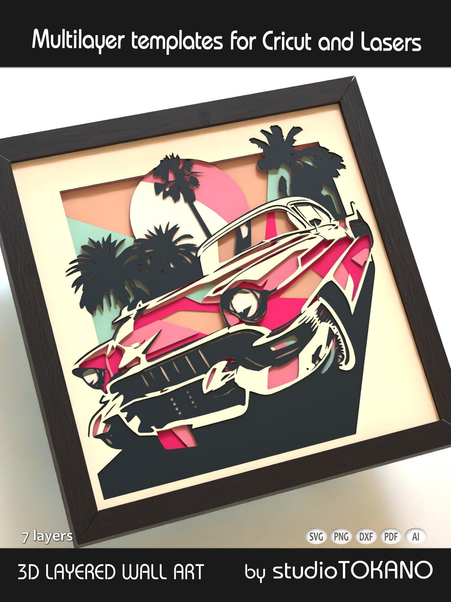 Pink Cadillac 3D multi layer SVG product image (2)