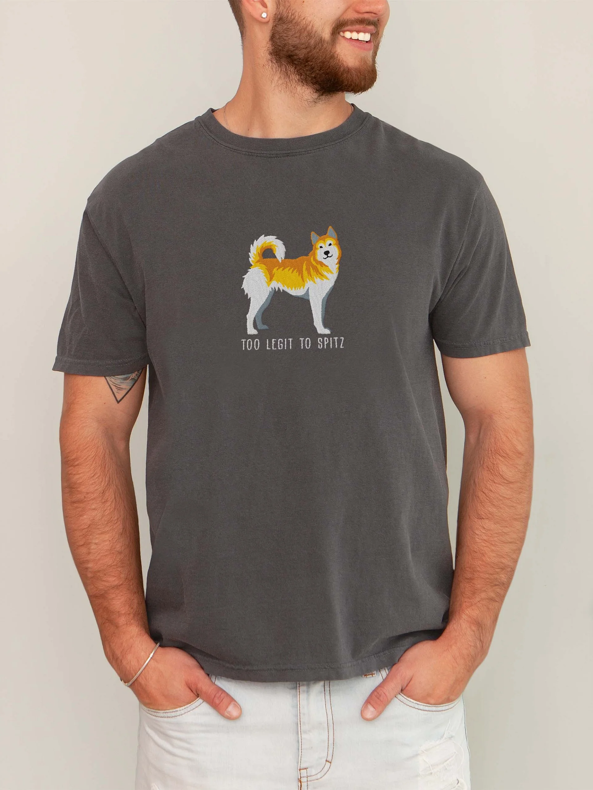 Too Legit to Spitz T-Shirt(Embroidered) of a Siberian Husky(Lemon) product image (2)