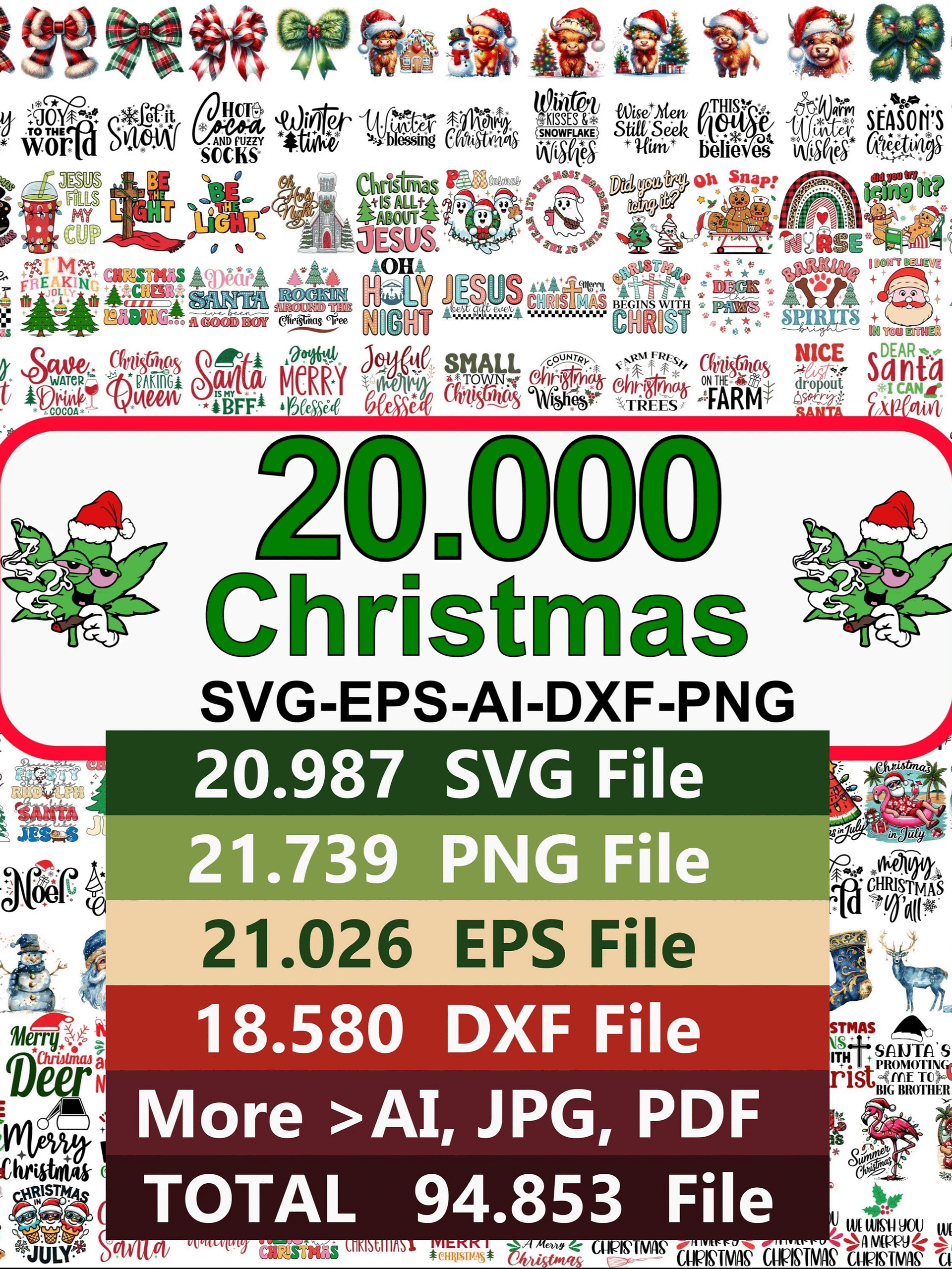 CHRISTMAS SVG Bundle Merry Christmas SVG Reindeer Svg Christmas ClipArt png product image (1)
