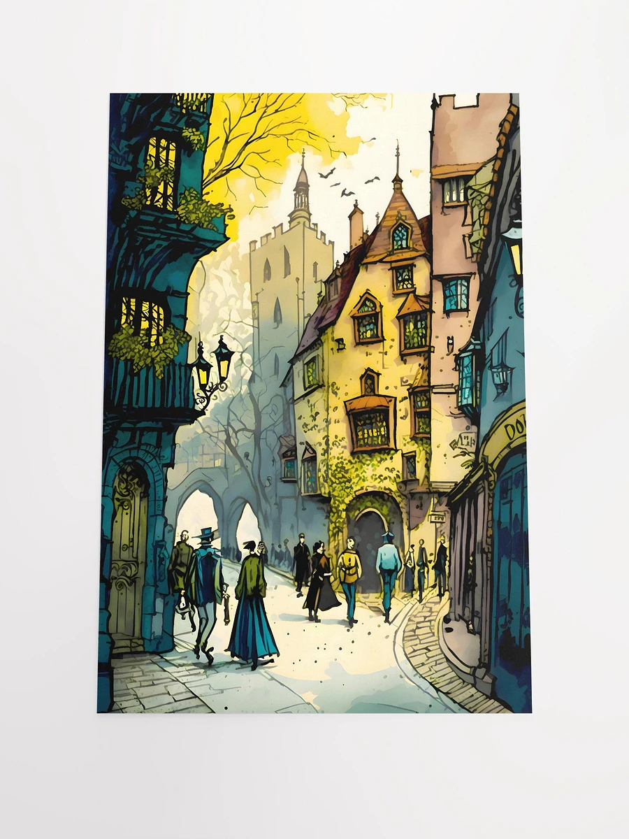 Medieval London Street Scene with Townsfolk Illustration Matte Poster product image (3)