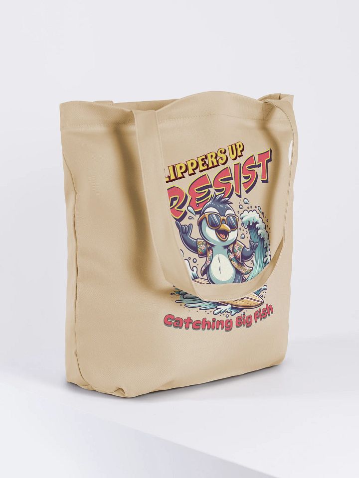 Flippers Up Resist Catching Big Fish Penguin Surfing Eco Tote Bag product image (1)