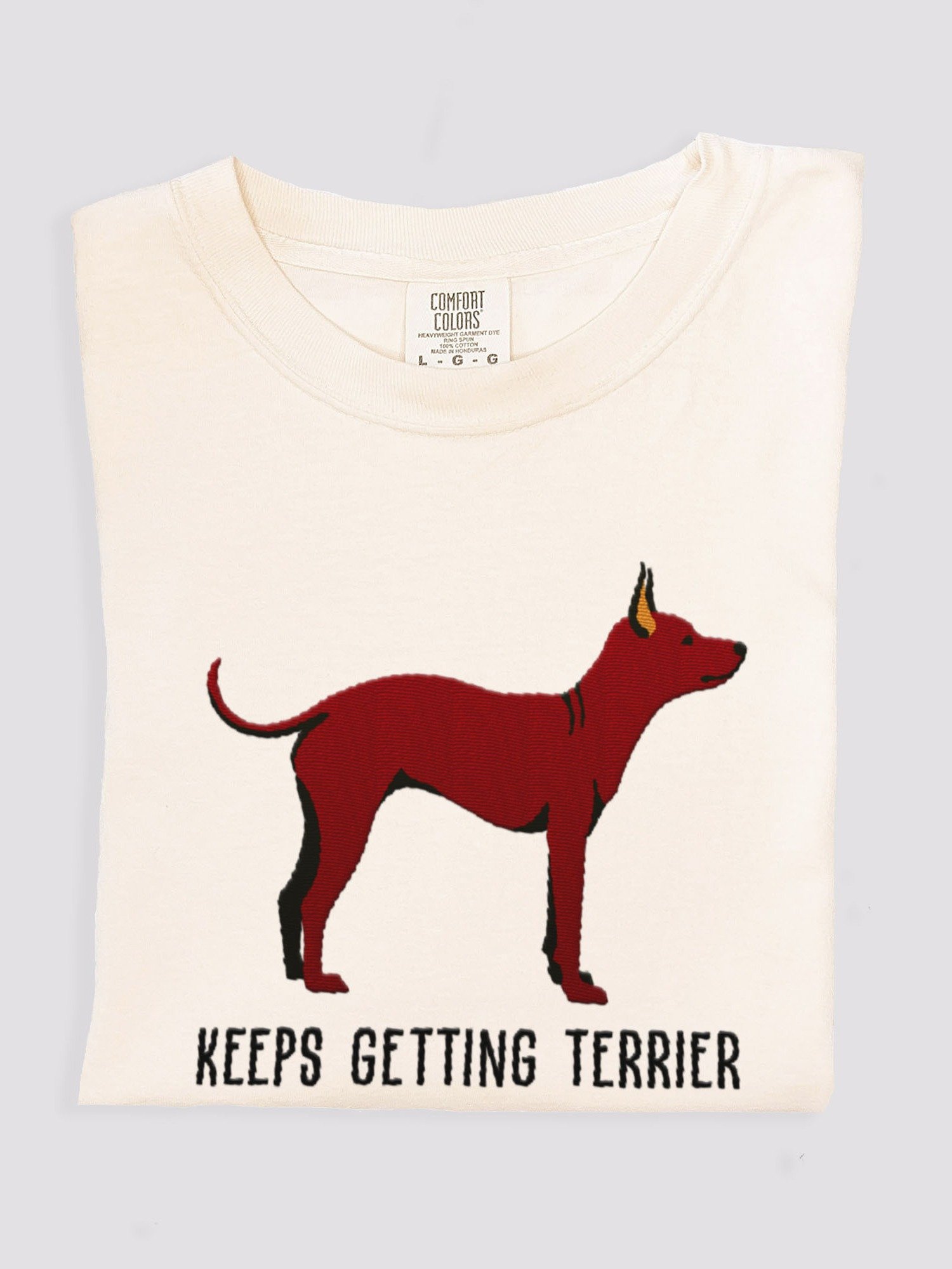 Keeps Getting Terrier T-Shirt(Embroidered) of an American Hairless Terrier(Chocolate) product image (1)