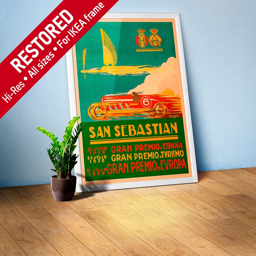 San Sebastian Vintage F1 Grand Prix, 1926 poster — Vintage Formula 1 poster, Monaco Grand Prix poster, retro travel poster, retro travel art product image (1)
