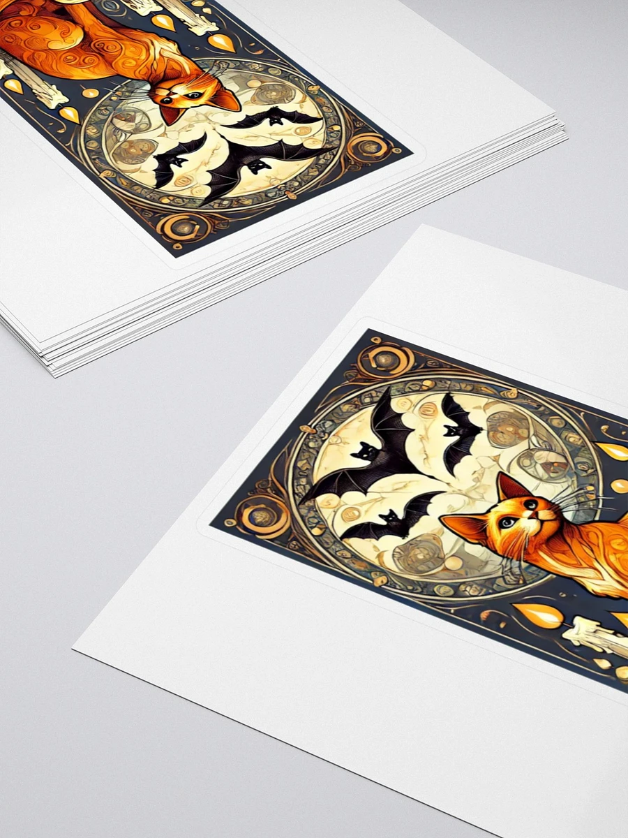 Art Nouveau Orange Cat and Bats Vinyl Sticker – Enchanting Night Decor product image (4)