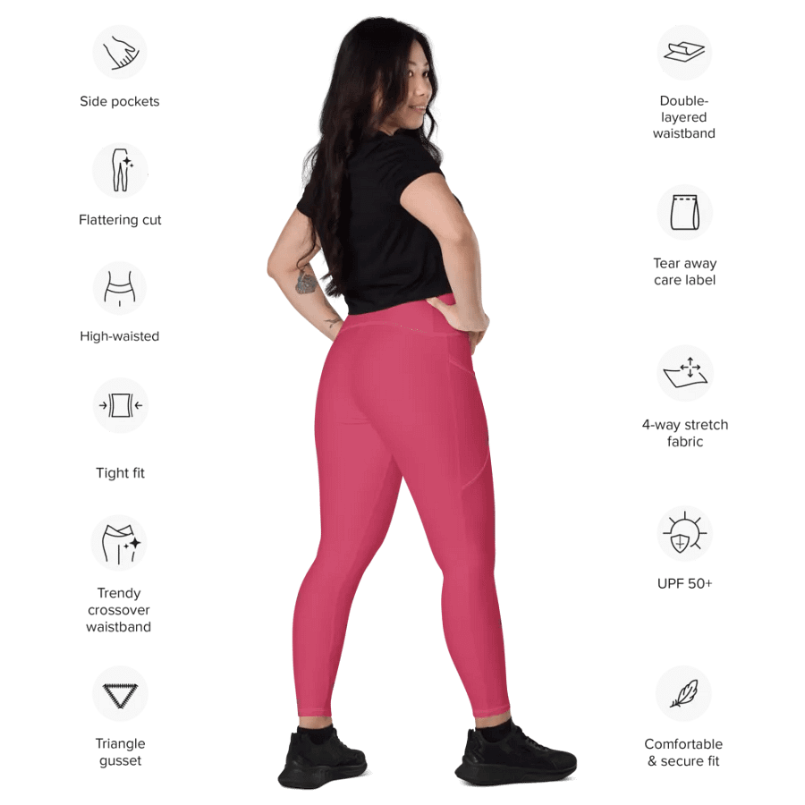 Plain Ruby Red True Summer Women's High Waisted Premium Crossover Leggings with Pockets by Treasure Pie product image (12)