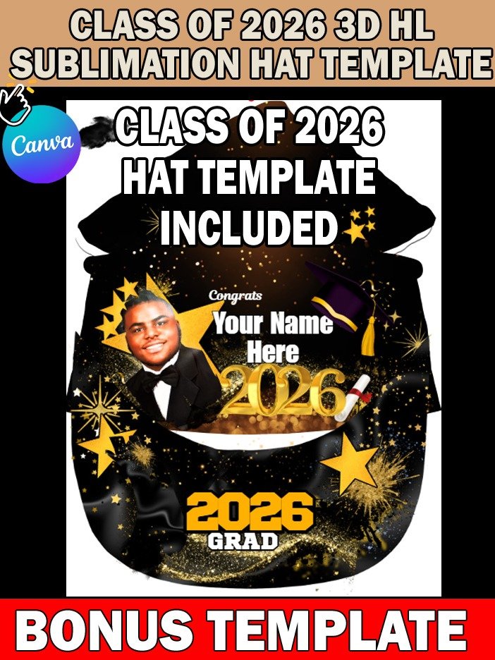 Hat Template - How to Sublimate a HL 3D Hat - Top and Bottom Brim - Video Included- PSD PNG Editable in Canva product image (3)