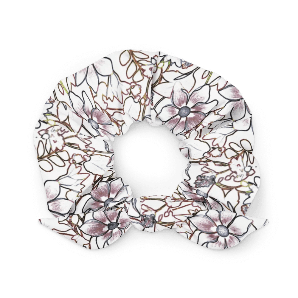 Line art Brown and White Floral/All-Over Print Scrunchie by Sublicolor product image (4)