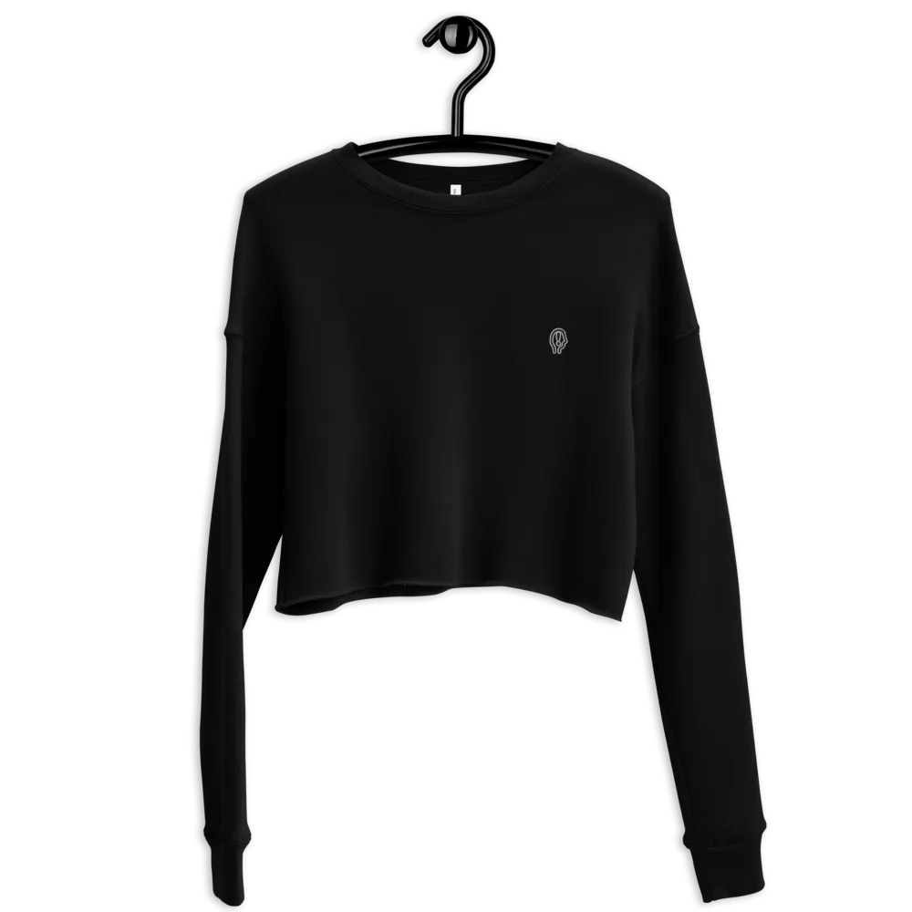 EXCLAIMING MENTALLY (L.C., B&W) embroidered fleece crop crew product image (9)