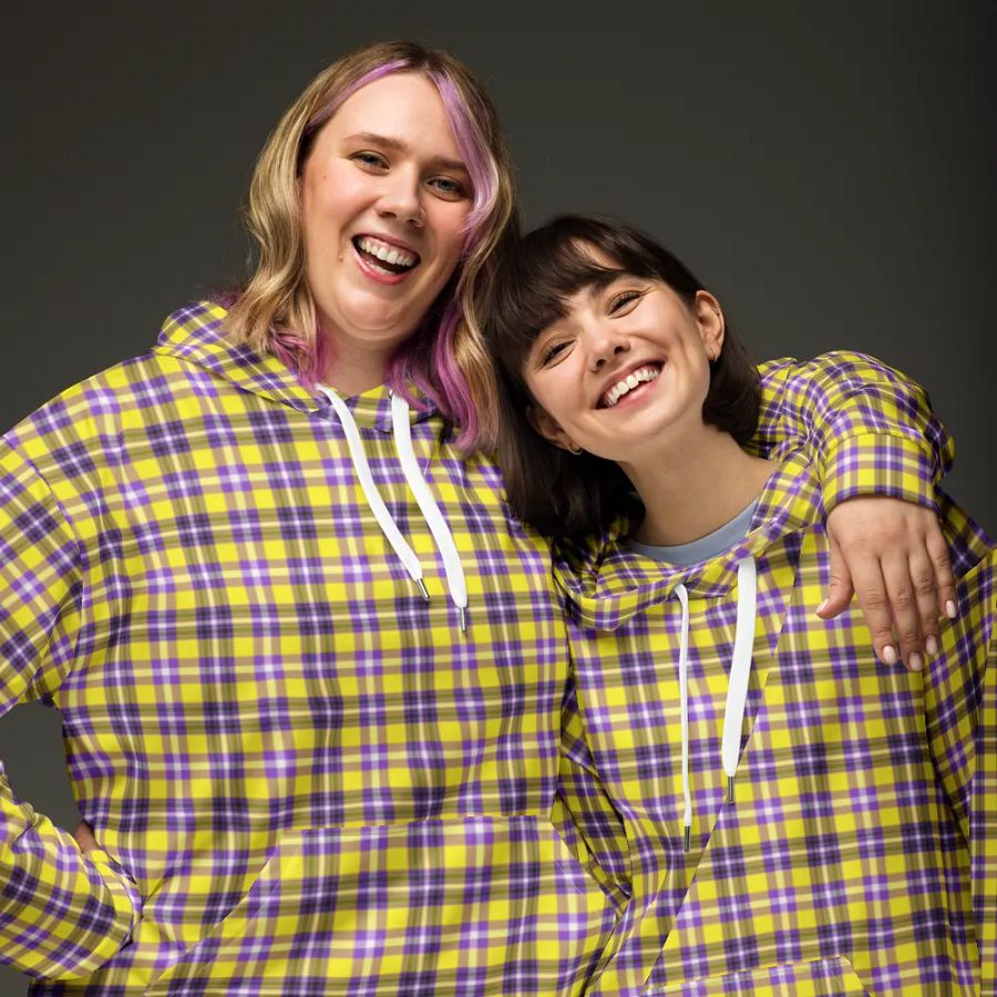Bright Yellow and Purple Plaid Hoodie product image (3)