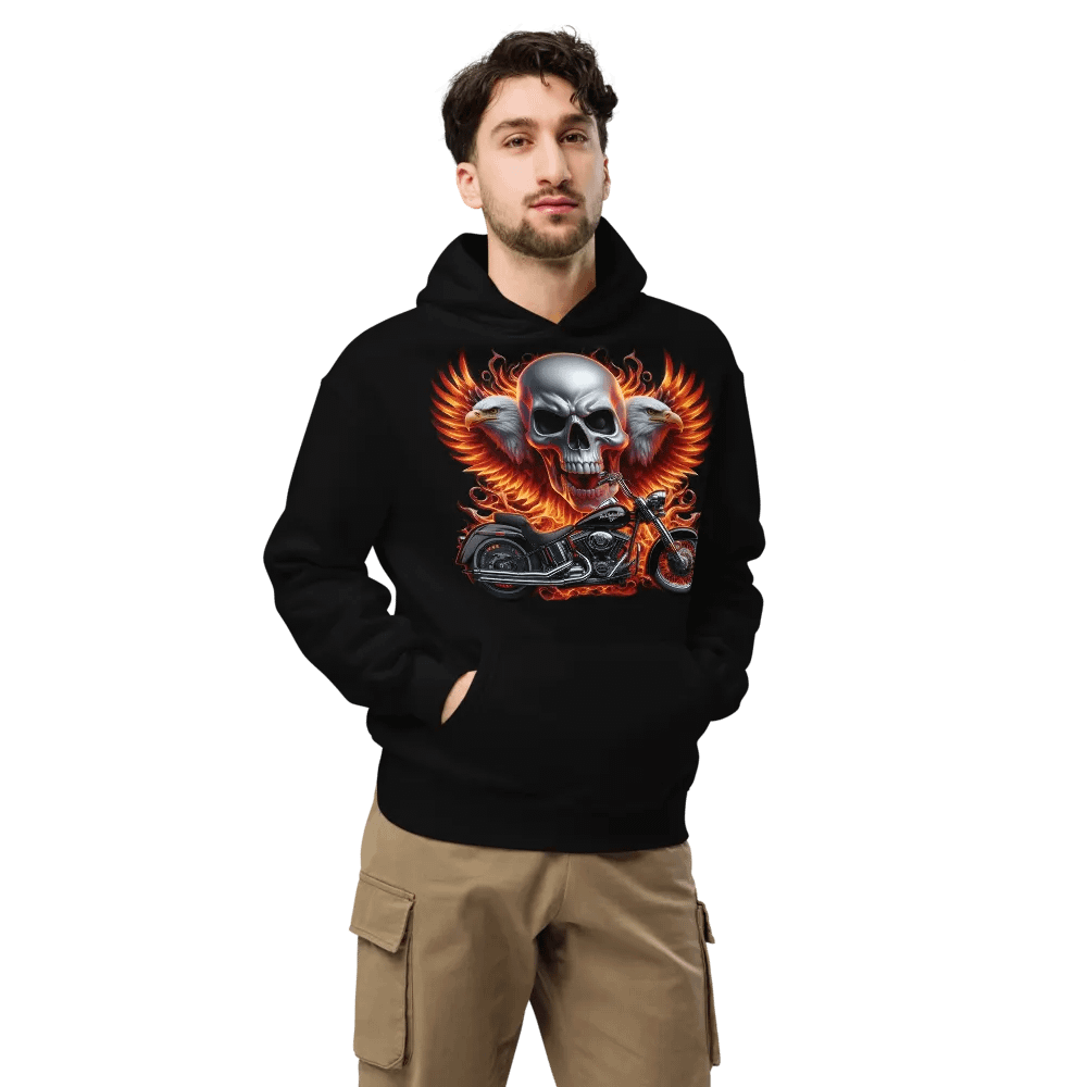 Flaming Skull Motorcycle Unisex Hoodie #12 product image (7)