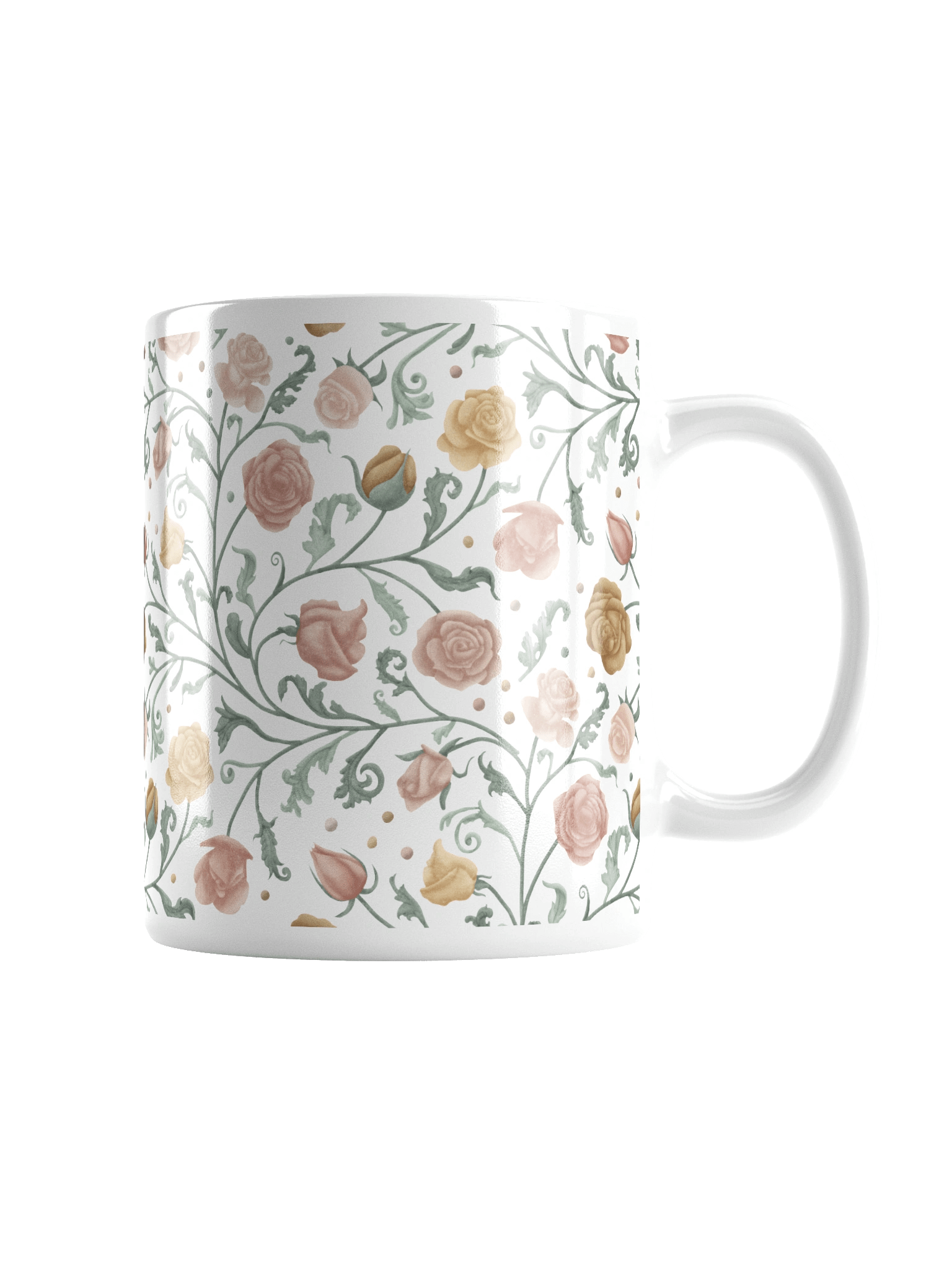 White glossy mug magical garden of renaissance. Elegant floral coffee mug for art lovers product image (5)