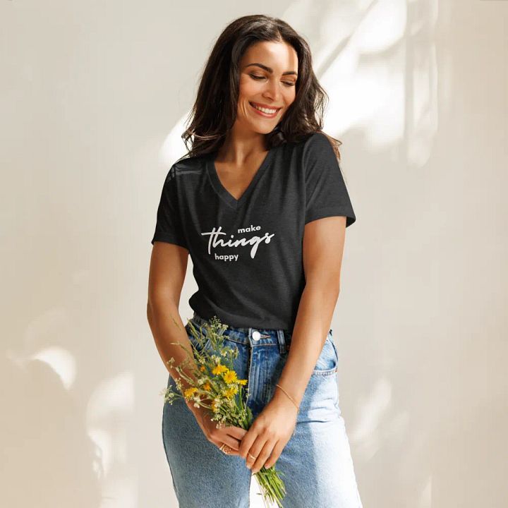 'Make Things Happy' Women's V-Neck Tee product image (2)