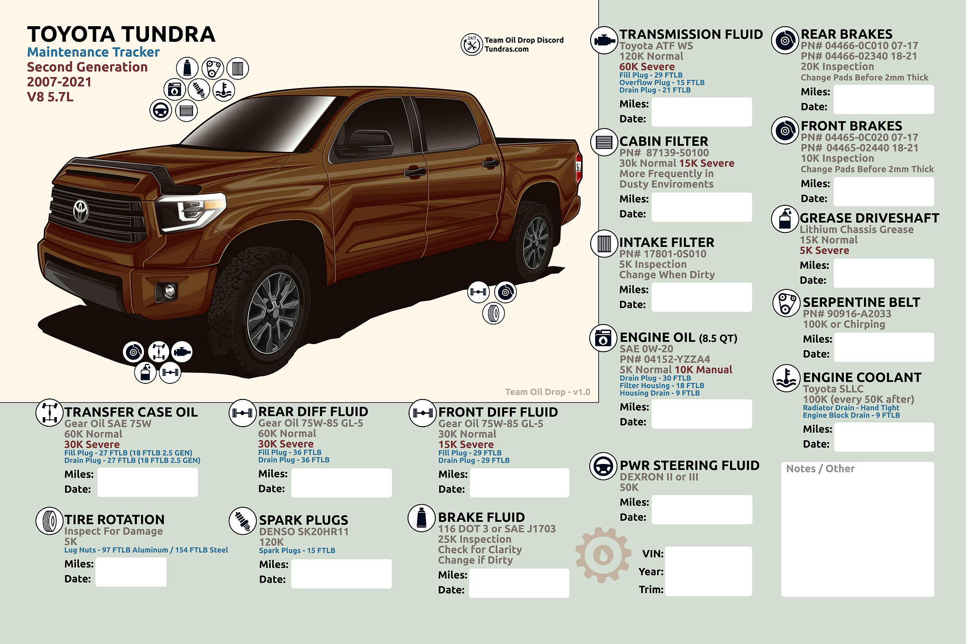 2nd Gen Tundra Maintenance Tracker - Mesquite product image (1)