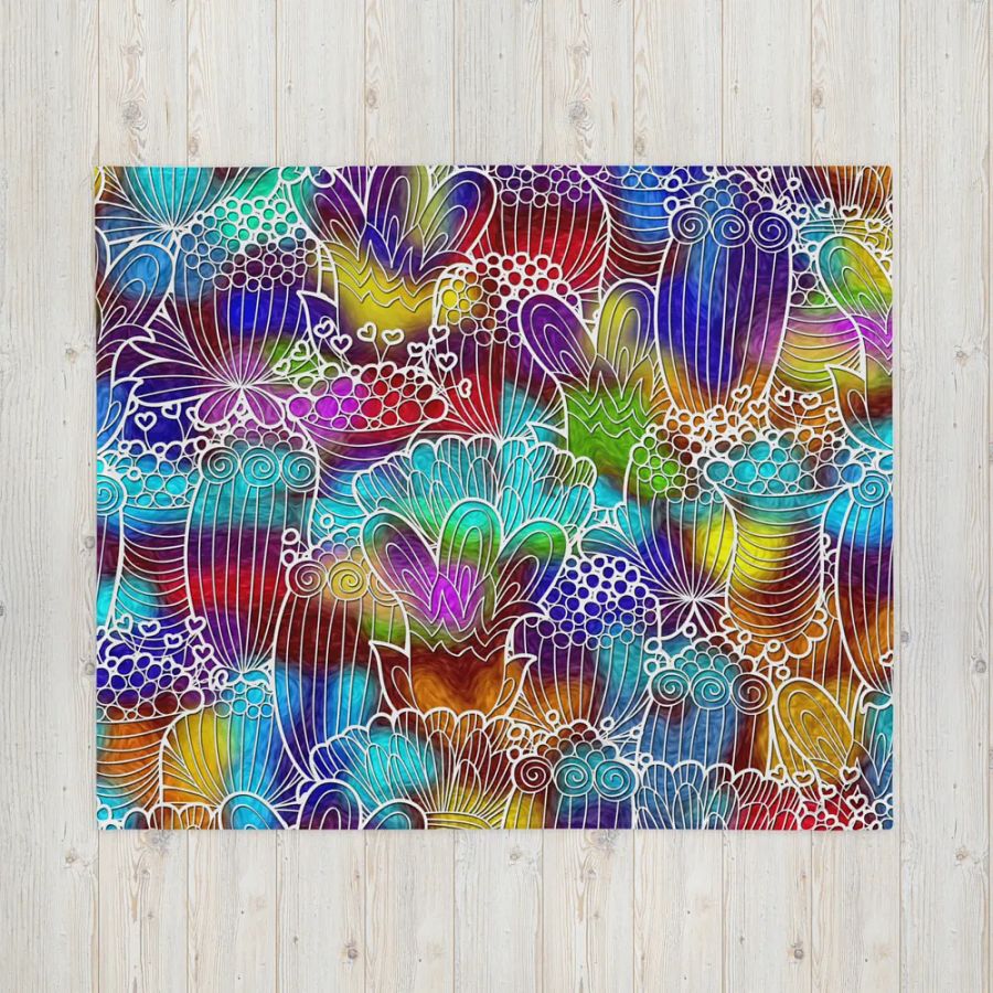 Colorful Retro Flowers Throw Blanket product image (16)