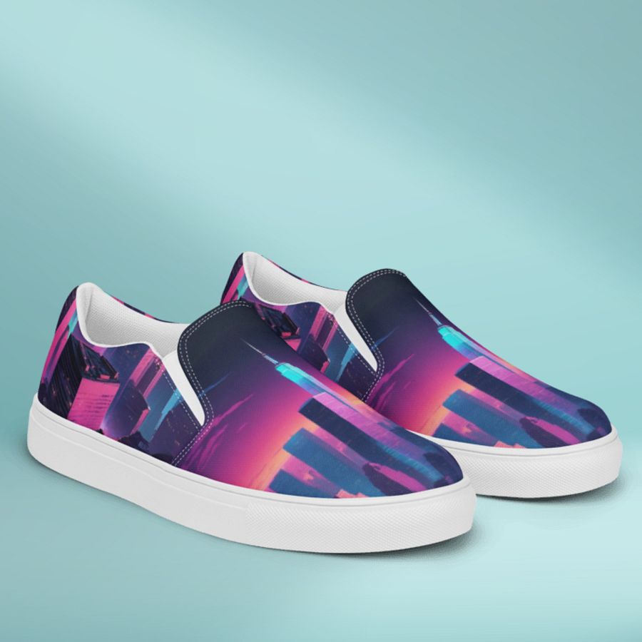 Vaporwave New York City All Over Canvas Slip On Shoes product image (9)