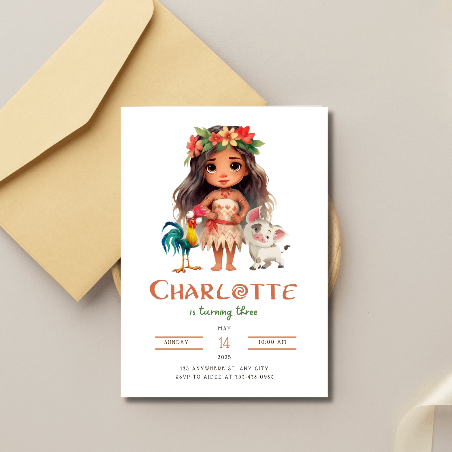 Moana Themed Birthday Invitation Template – Canva Editable Tropical Party Invite product image (3)