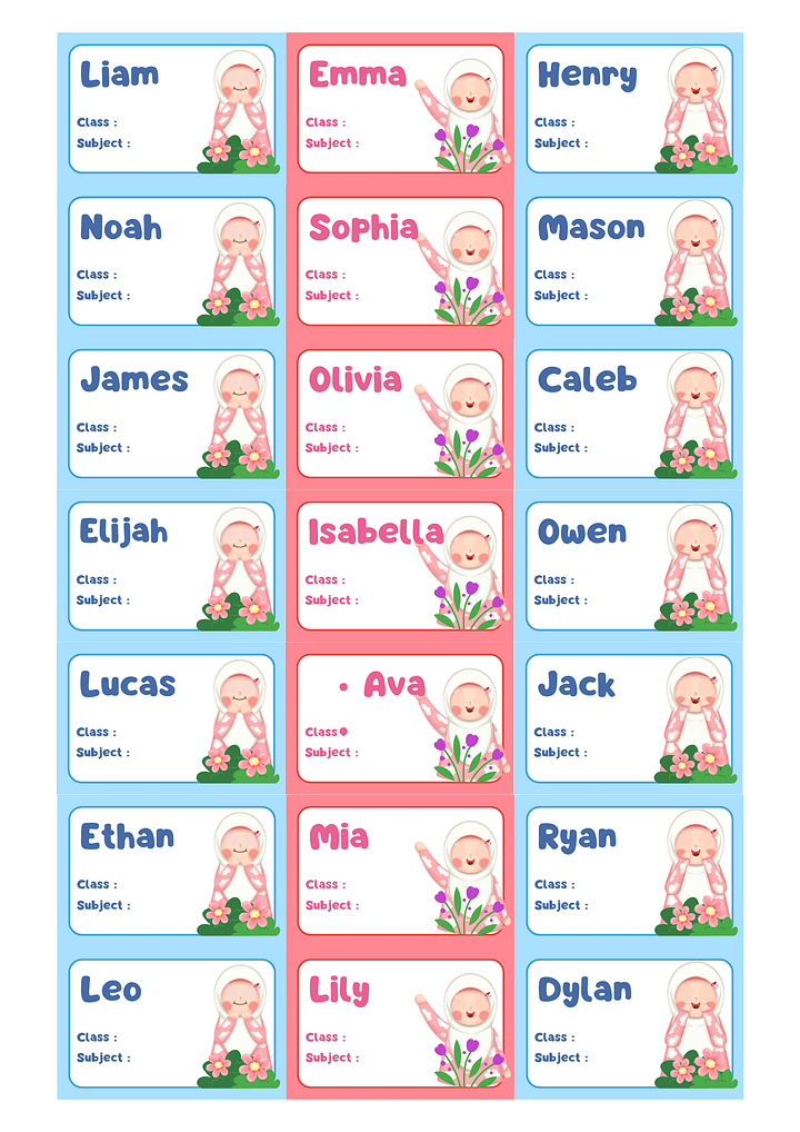 🌸 Blue & Pink Cute Illustrative Floral Kids School Name Labels – Make Back-to-School Extra Special! 🎒 product image (1)