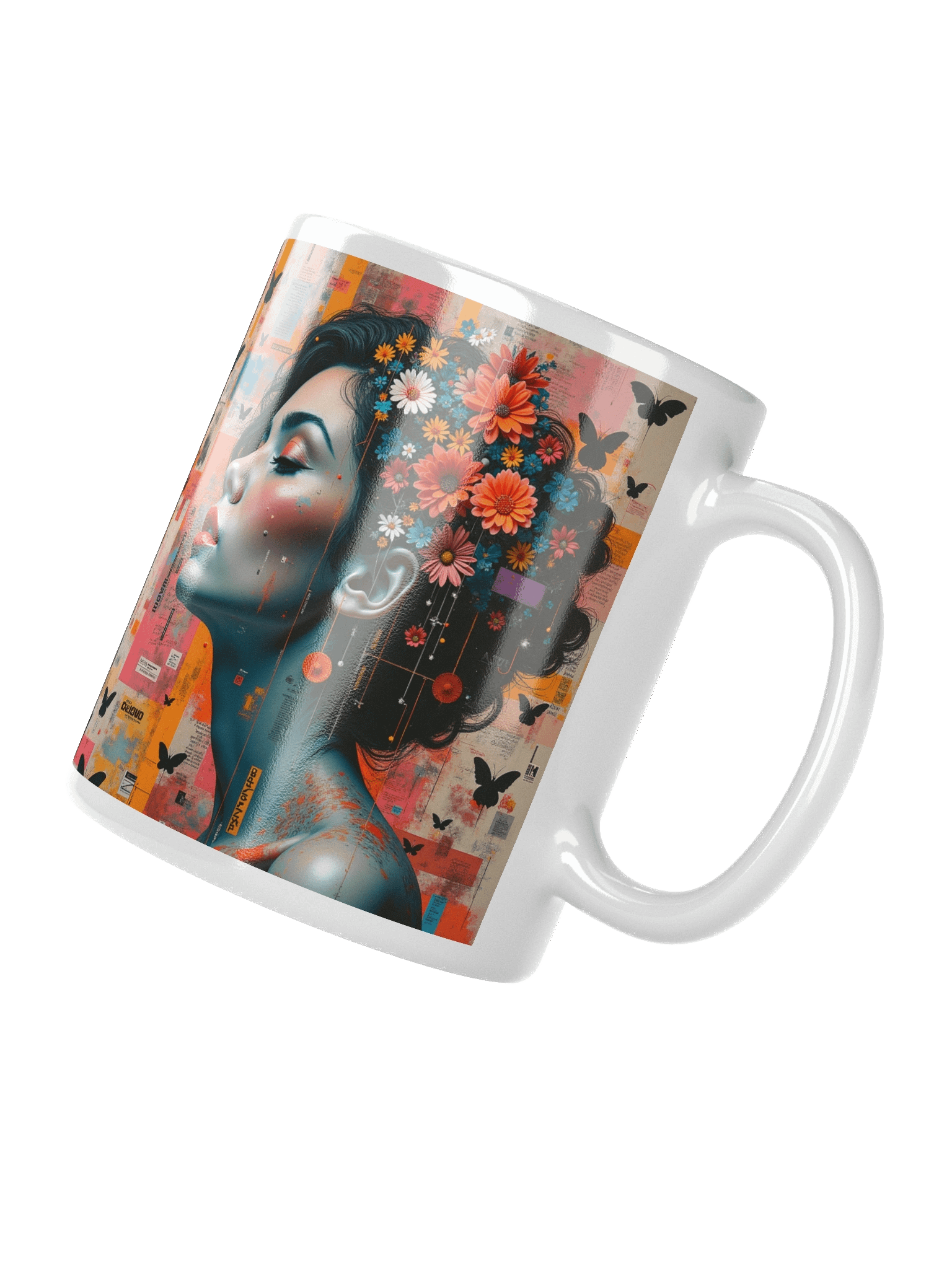 Modern Surreal Portrait Print with Floral Crown and Butterflies product image (3)