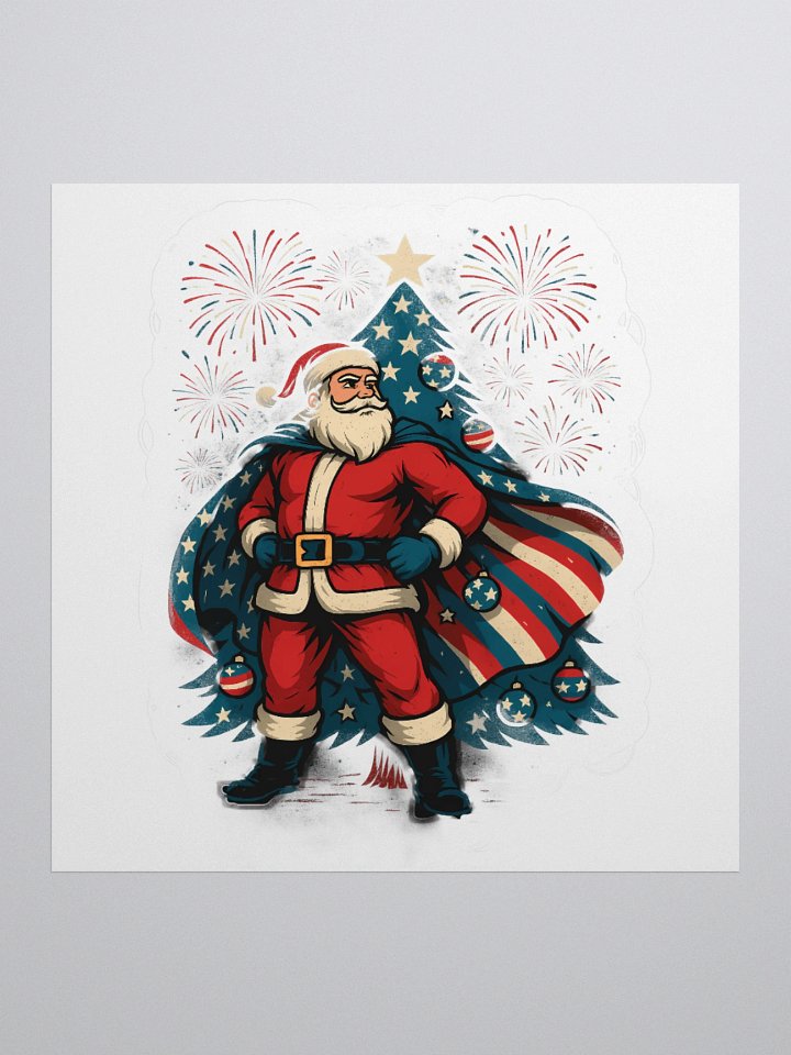 Patriotic Santa Claus American Flag Superhero Christmas Tree Kiss Cut Stickers product image (1)