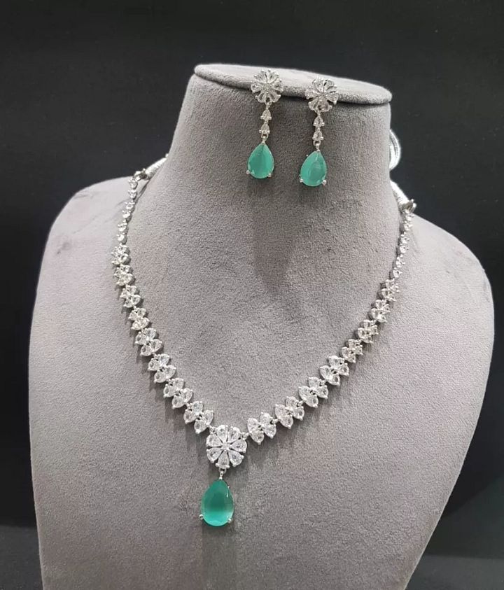 Cz Neckless Earring Set Silver Plated Jewelry For Women & Girl Indian Bollywood product image (2)