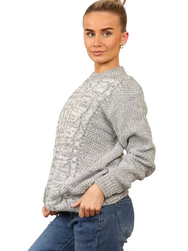 WOMENS CABLE KNIT JUMPERS LADIES LONG SLEEVES CREW NECK OVERSIZE VINTAGE SWEATER product image (1)