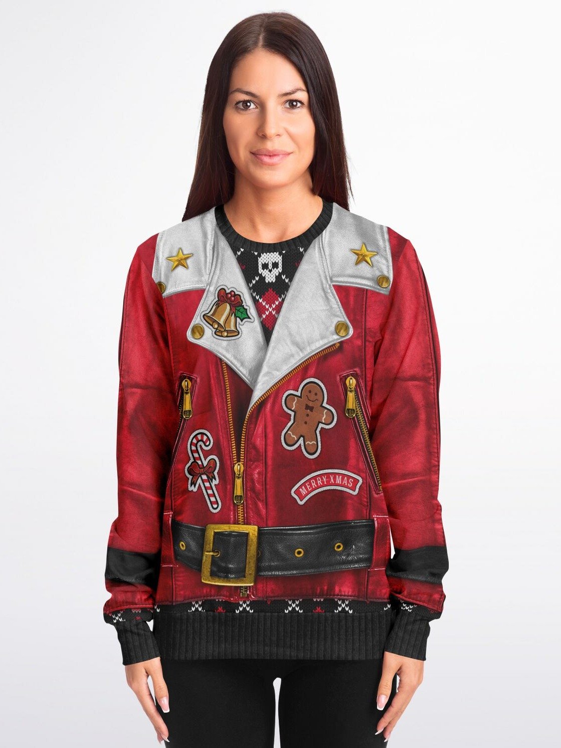 North Pole Rider Christmas Biker Jacket Sweater - Ugly Christmas Sweater with Rebellious Holiday Spirit product image (3)