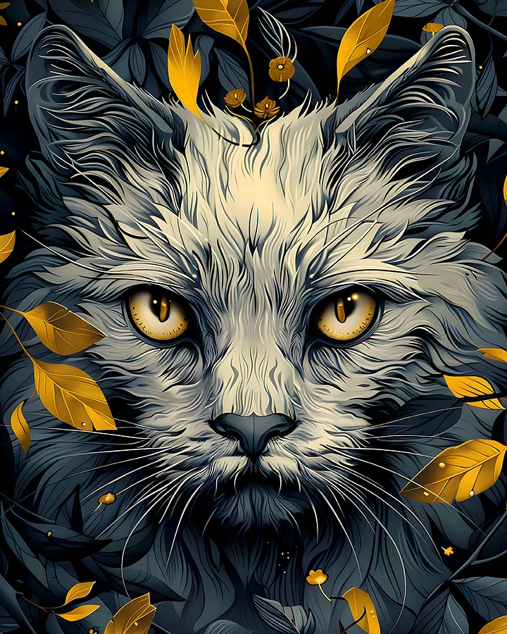 Autumn Whispers: Enigmatic Cat Face with Golden Eyes Art Matte Poster product image (1)