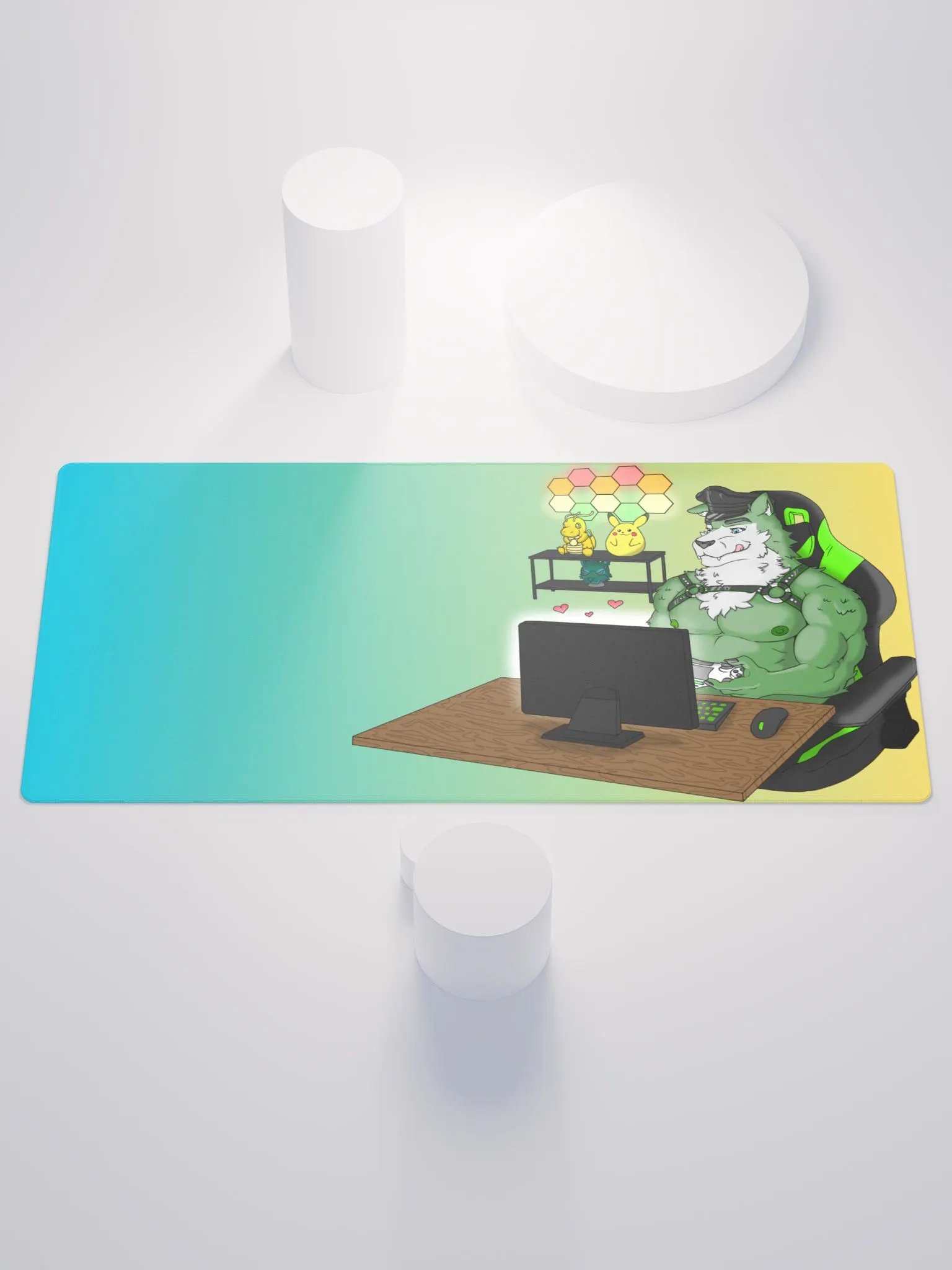 Cozy Wolf Dad Gaming Mouse Pad (Teal / Right) product image (1)