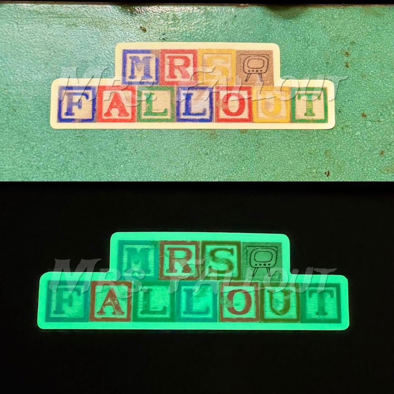 Glow in the Dark Mrs. Fallout Block Letter Sticker product image (1)