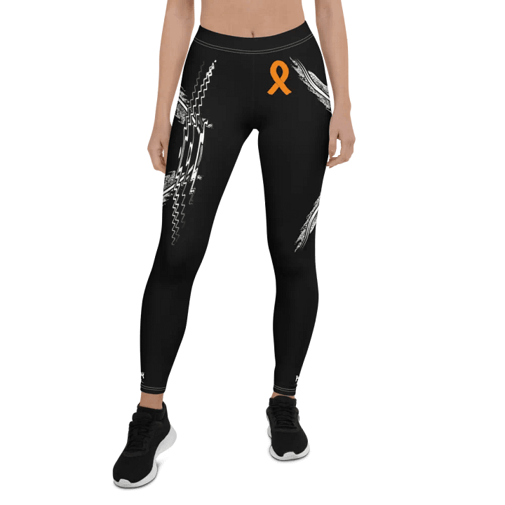 White HApex Gear White Logo Cancer Awareness Orange Ribbon. Black Leggings product image (1)