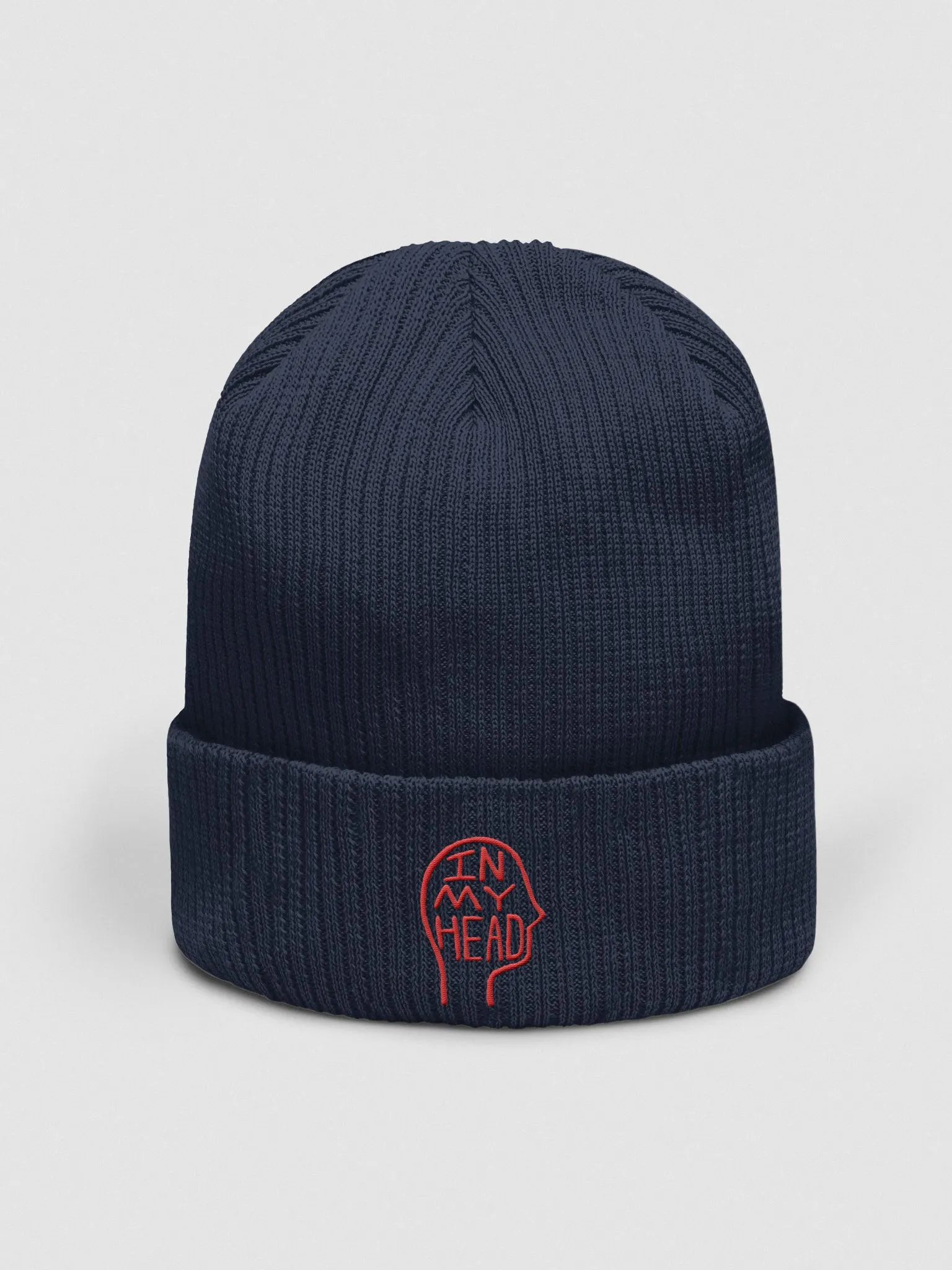 In My Head (red) embroidered organic beanie product image (6)