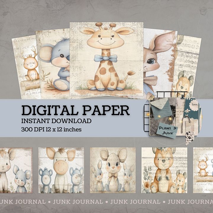 Nursery Animals - Digital Papers V8- Commercial Use product image (1)