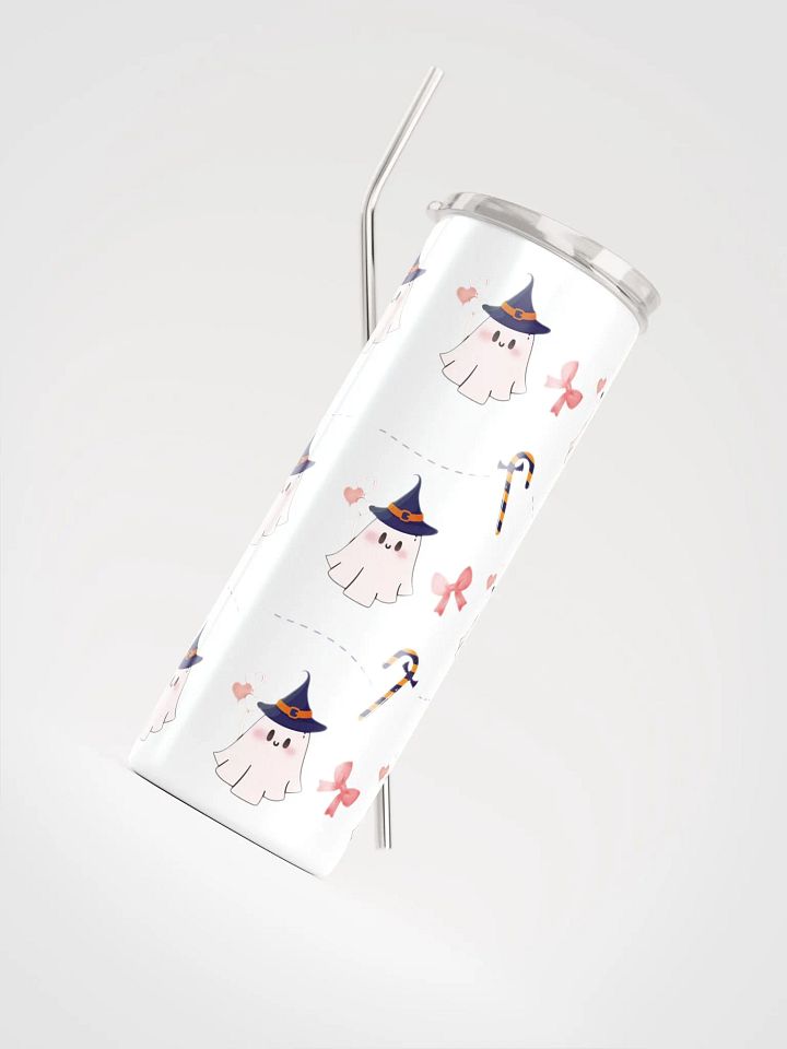 20 oz Eco-Friendly Stainless Steel Tumbler with Whimsical Cute Ghost Design – Reusable Straw & Lid product image (1)