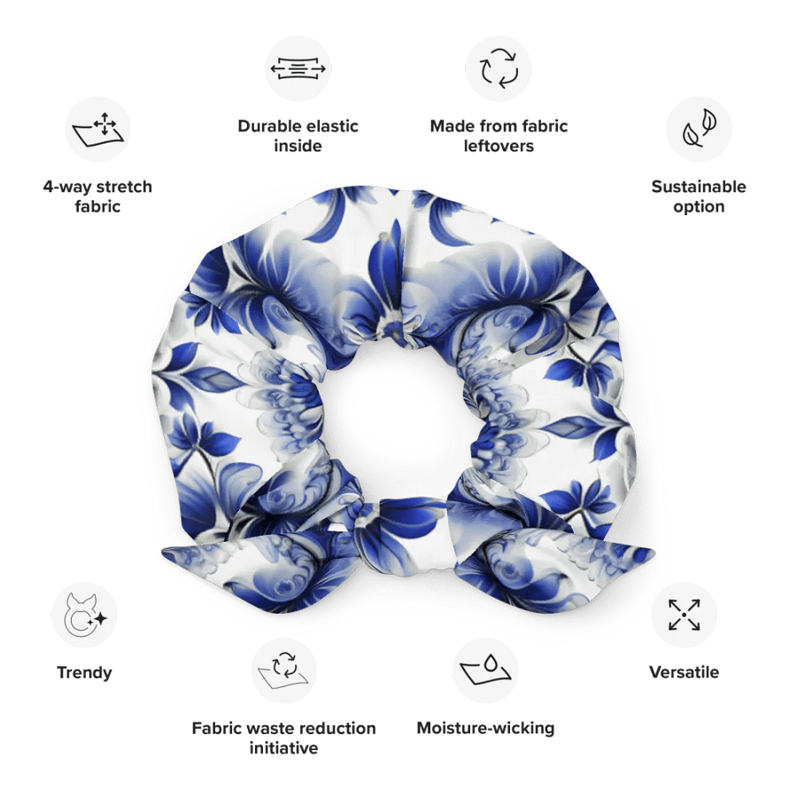 Hair Scrunchie - Blue and White Floral Pattern product image (12)